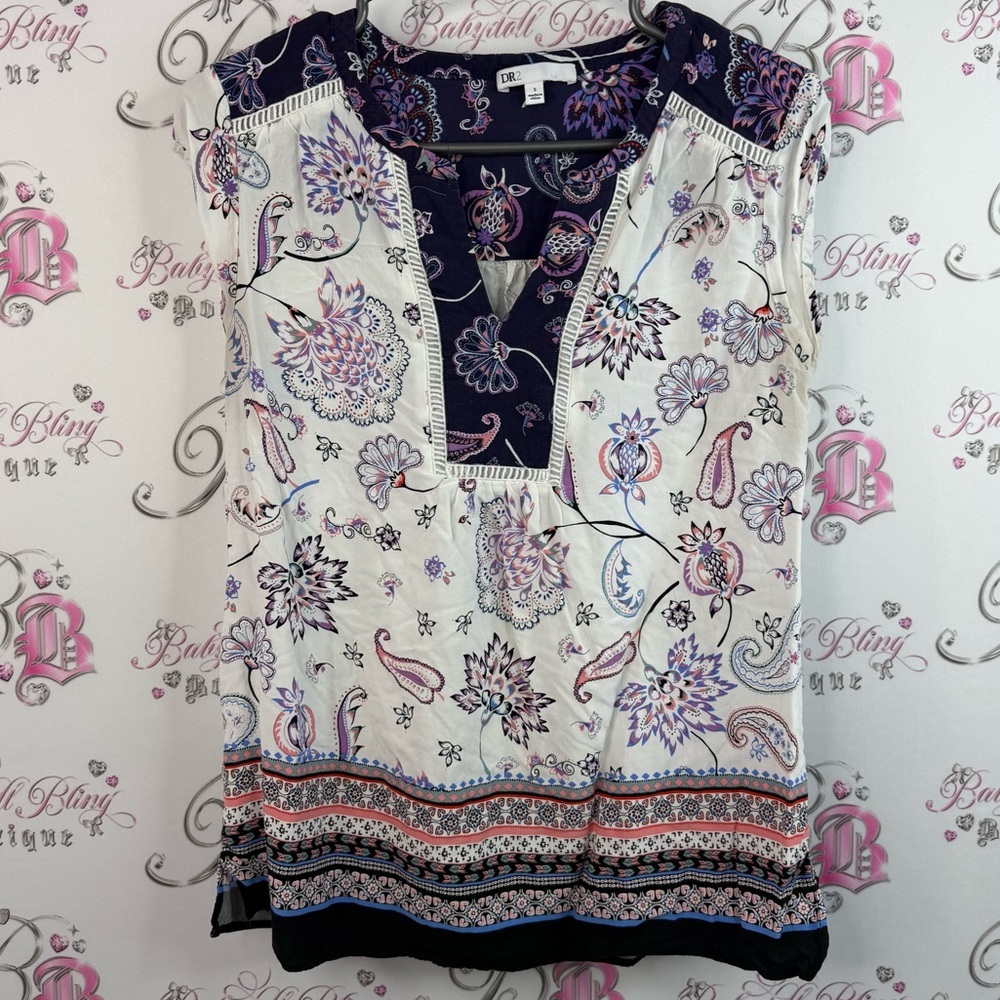 DR2 tank top paisley purple blue white pink Multicolor Floral Paisley Blouse